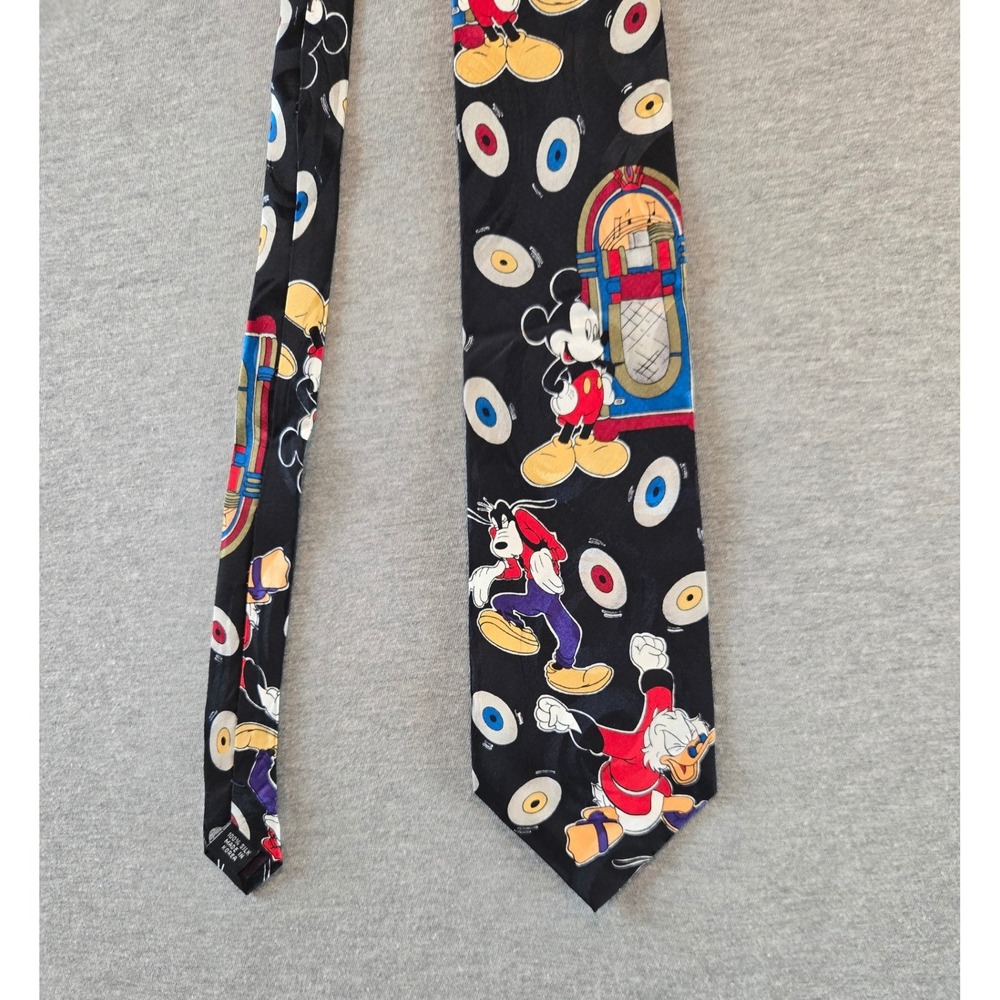 Mickey Unlimited Necktie Mens OS Black Vintage 90s Silk Jukebox Records Disney